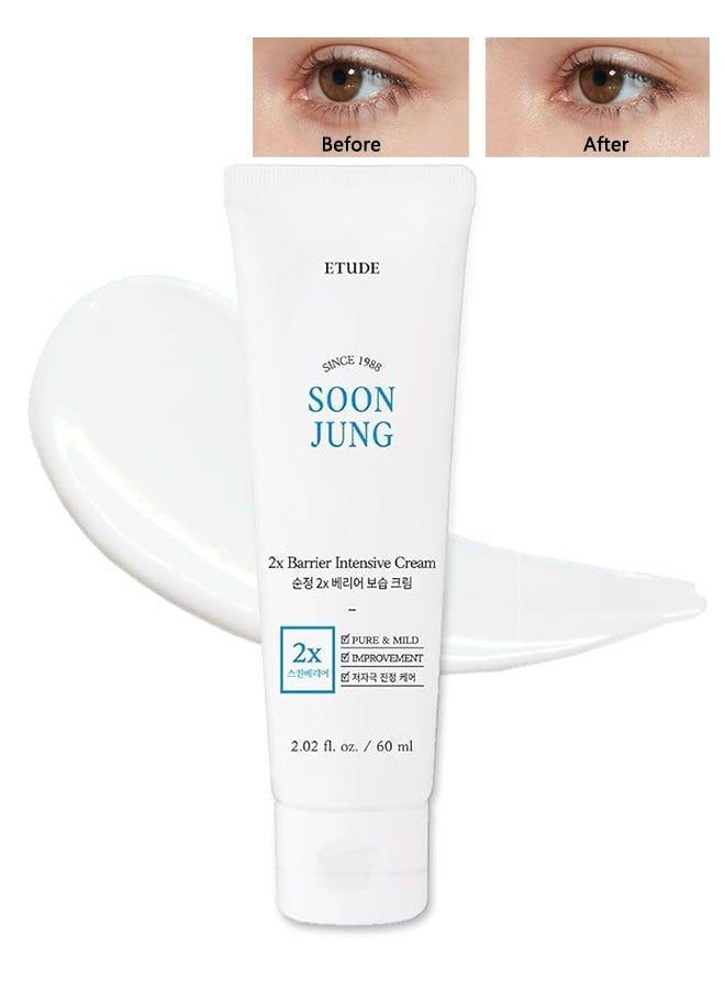 ETUDE Soon Jung 2x Barrier Intensive Cream 60ml, Hypoallergenic Shea Butter Hydrating Facial Cream for Sensitive Skin, Water Oil Balance and Panthenol for Damaged Skin - Image 1