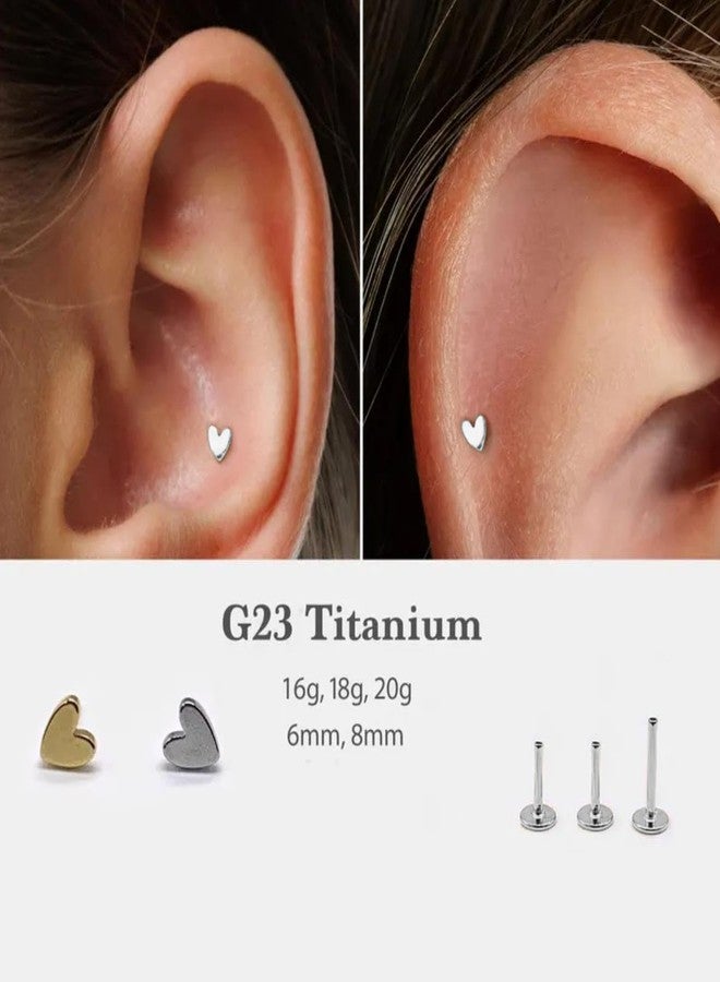 NONTAI Tiny Heart Stud Earrings Silver, Titanium Nose Stud Flat Back Earrings 16G, Threadless Cartilage Tragus Piercing Jewelry Conch Helix Stud - Image 5