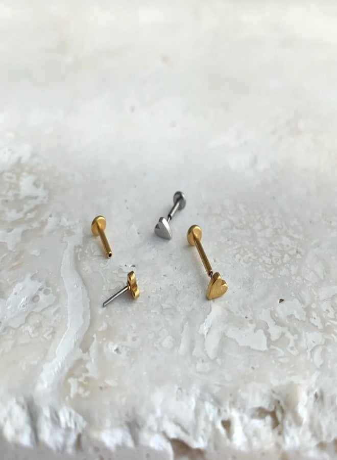 NONTAI Tiny Heart Stud Earrings Silver, Titanium Nose Stud Flat Back Earrings 16G, Threadless Cartilage Tragus Piercing Jewelry Conch Helix Stud - Image 2