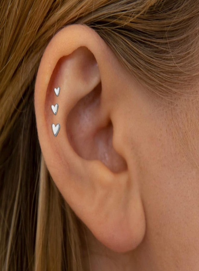 NONTAI Tiny Heart Stud Earrings Silver, Titanium Nose Stud Flat Back Earrings 16G, Threadless Cartilage Tragus Piercing Jewelry Conch Helix Stud - Image 4