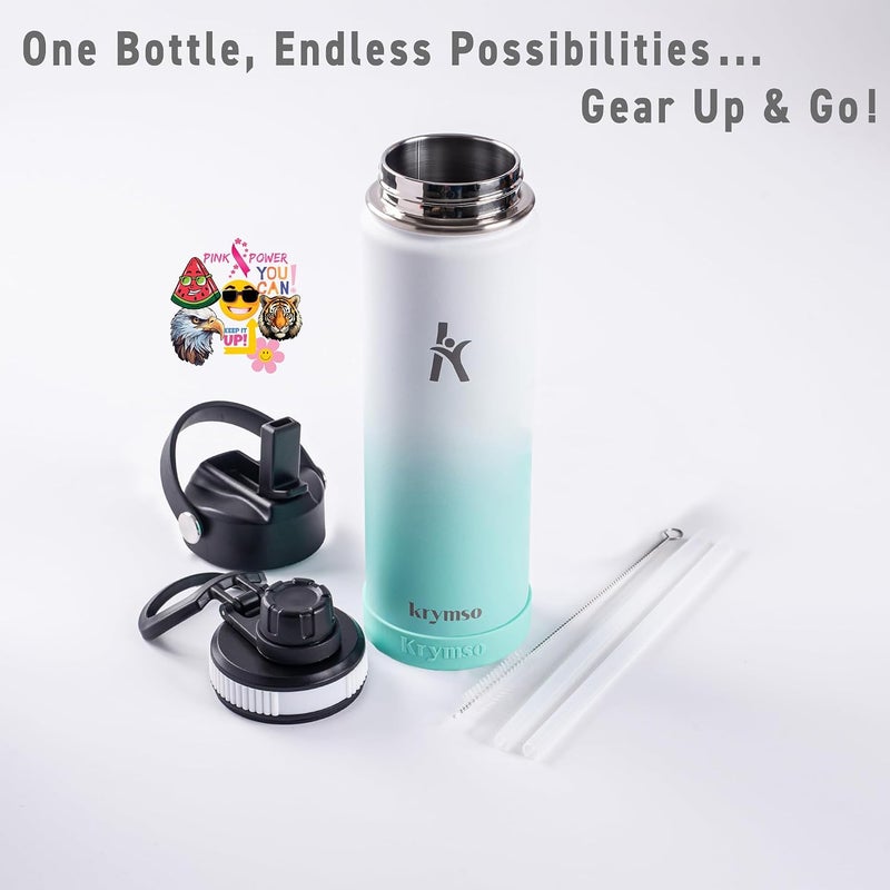 KRYMSO Stainless Steel Water Bottle 650ml – Insulated Sports Thermos Flask for Hot & Cold Drinks – Leakproof, Durable, BPA-Free – Ideal for Gym, Travel, Hiking (White Mint) - Image 3