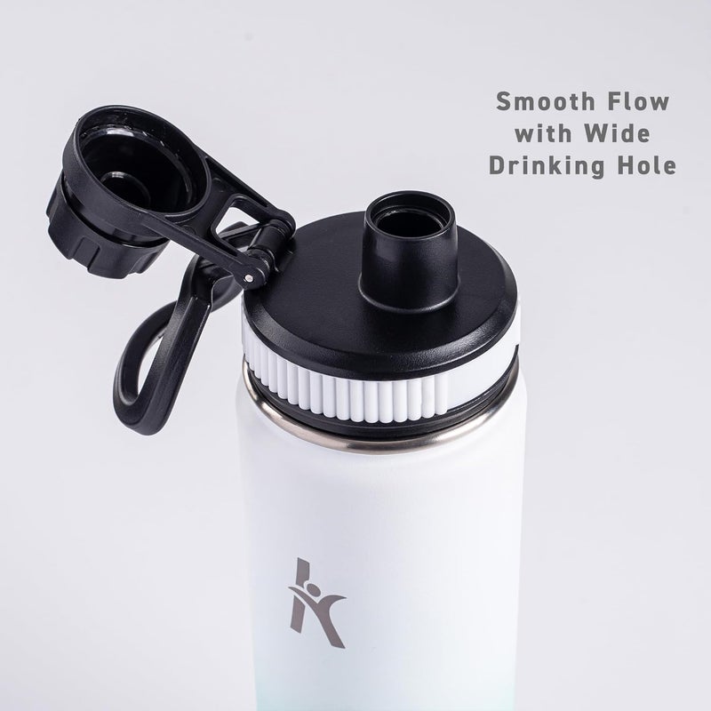 KRYMSO Stainless Steel Water Bottle 650ml – Insulated Sports Thermos Flask for Hot & Cold Drinks – Leakproof, Durable, BPA-Free – Ideal for Gym, Travel, Hiking (White Mint) - Image 4
