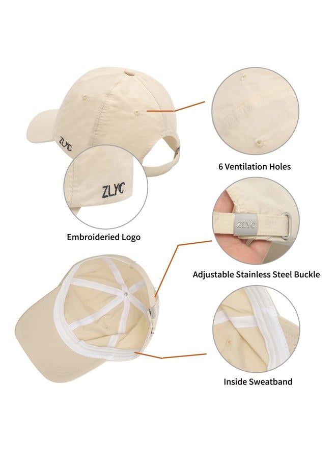 ZLYC Quick Dry Baseball Cap for Women Men Unstructured Sports Golf Tennis Hat, Solid Beige, One size - Image 3