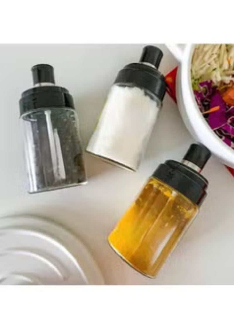 طقم زيت وخل مكون من زجاجتين موزع 500 مل و3 مرطبانات توابل مع ملاعق - شفاف - Image 3