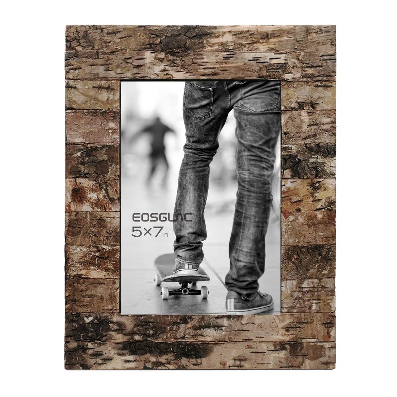 Eosglac Rustic 5 x 7 Wooden Picture Frame, Handmade with Real Birch Bark, Easel Back, Natural - Image 1