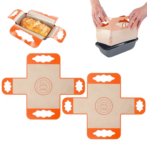 Enskatec 2 Pcs Reusable Silicone Bread Loaf Pan Liners, Food-Grade Silicone Bread Baking Mat with 4 Handles, Non-Stick & Heat Resistant Loaf Pan Lifters, Sourdough Sling for 9x5" or 1.5Lb Loaf Pans (Orange) - Image 1