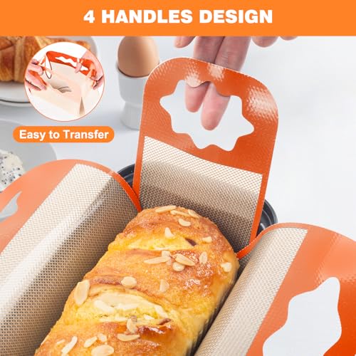 Enskatec 2 Pcs Reusable Silicone Bread Loaf Pan Liners, Food-Grade Silicone Bread Baking Mat with 4 Handles, Non-Stick & Heat Resistant Loaf Pan Lifters, Sourdough Sling for 9x5" or 1.5Lb Loaf Pans (Orange) - Image 4