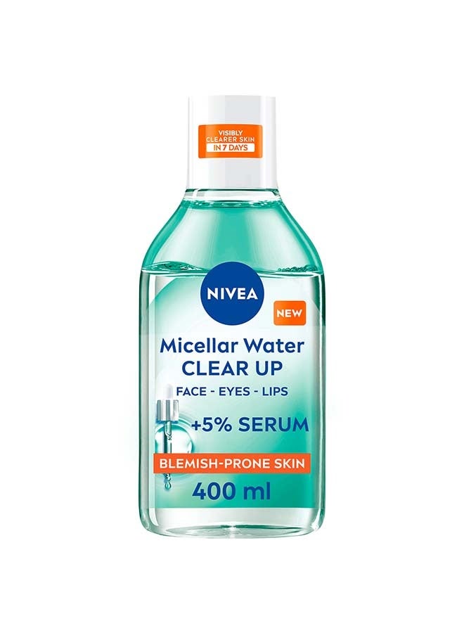 نيفيا ماء ميسيلار NIVEA Clear Up Serum-Infused حجم 400 مل، للبشرة المعرضة للشوائب، يزيل المكياج بتركيبته الغنية بـ 5٪ من سيروم PHA وحمض الساليسيليك والنياسيناميد. - Image 1