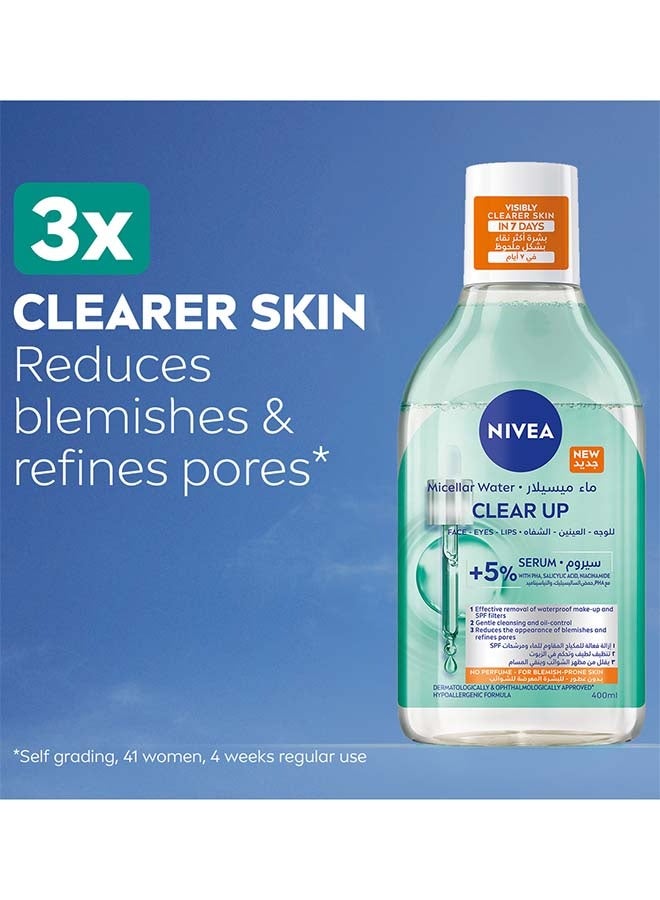 نيفيا ماء ميسيلار NIVEA Clear Up Serum-Infused حجم 400 مل، للبشرة المعرضة للشوائب، يزيل المكياج بتركيبته الغنية بـ 5٪ من سيروم PHA وحمض الساليسيليك والنياسيناميد. - Image 2