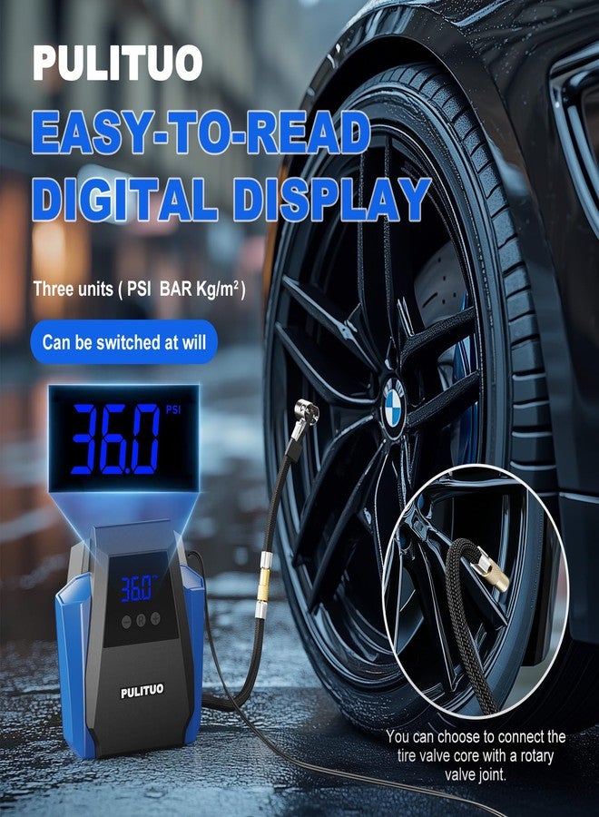 PULITUO Tire Inflator Portable Air Compressor - Car Accessories 12V DC Air Pump for Car Tires with Digital Pressure Gauge, Emergency LED Light for Wheel, Bike, Ball, Motor - Image 2