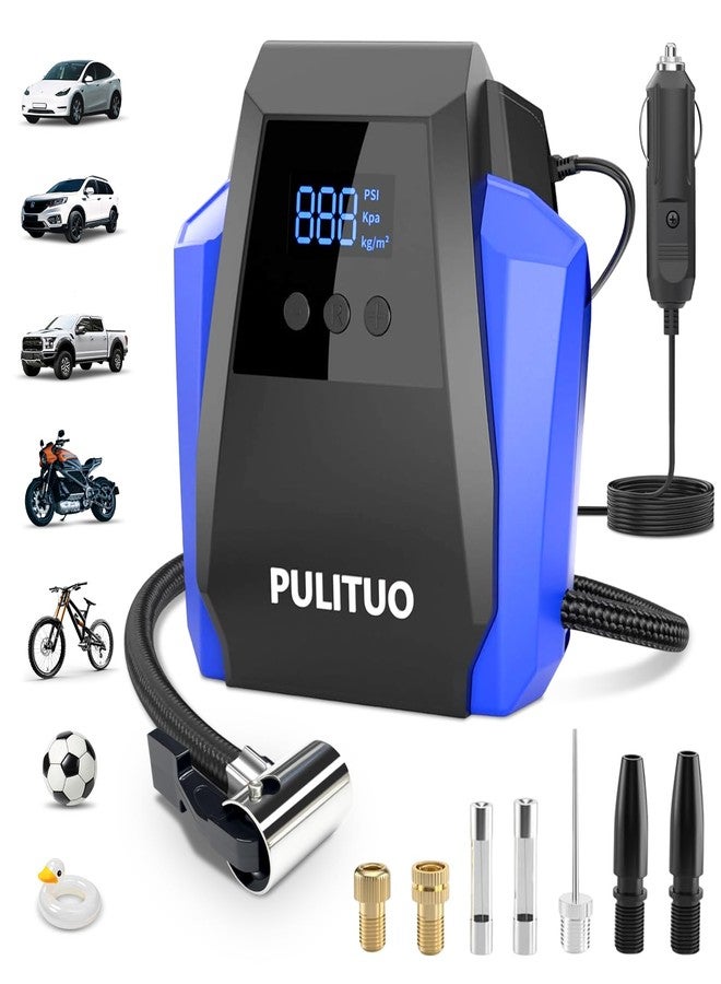 PULITUO Tire Inflator Portable Air Compressor - Car Accessories 12V DC Air Pump for Car Tires with Digital Pressure Gauge, Emergency LED Light for Wheel, Bike, Ball, Motor - Image 1
