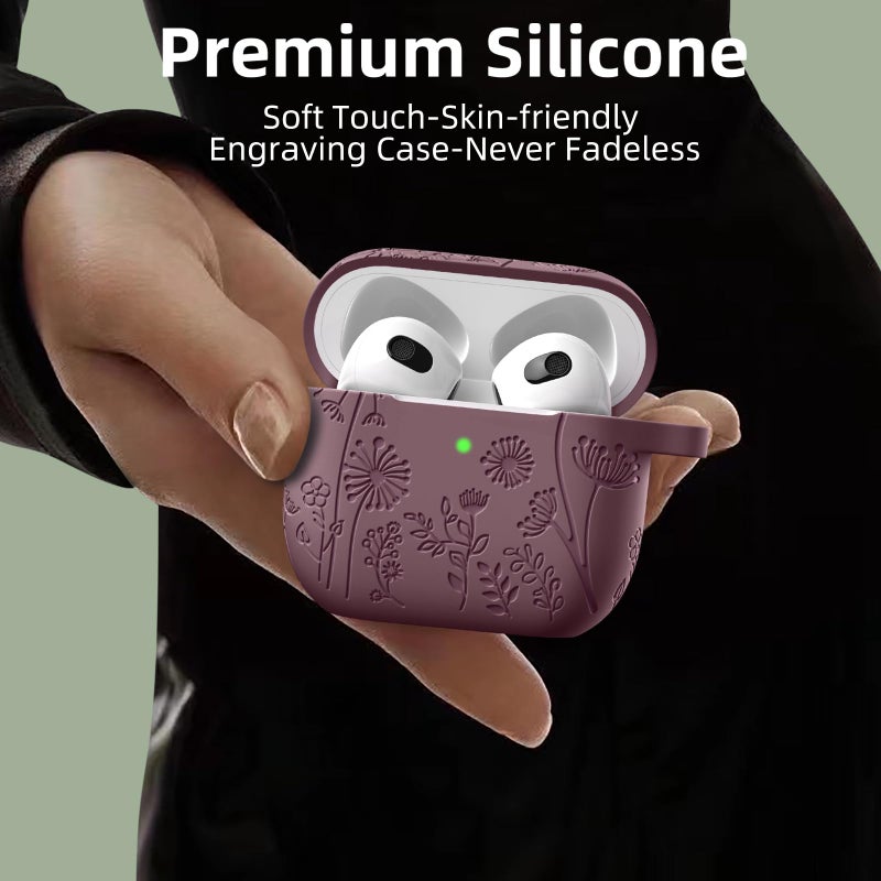 Lerobo for Airpods 4 Case Cover 2024, Cute Flower Engraved Silicone Protective Case Cover with Cleaner Kit Compatible with Airpod 4 Case 2024, Smokey Mauve - Image 5