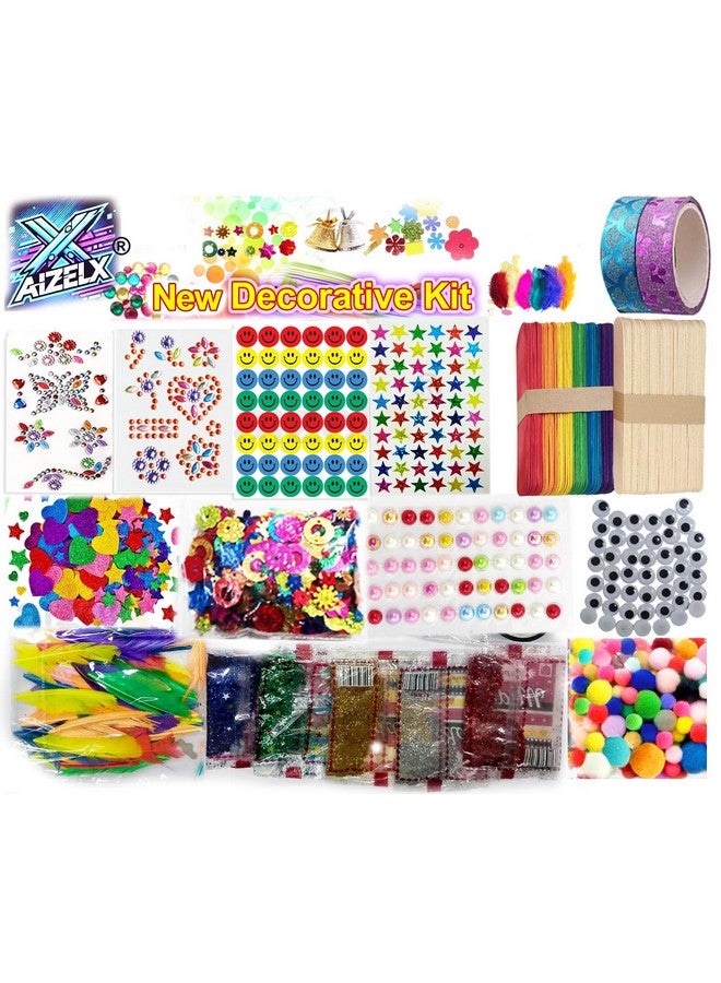 Ziggle New Decoration Diy Art Craft Kit For Kids (17 Art Craft Supplies) Art Craft Set Art Craft Materials Glitter Tapes Foam Sticker Gem Stone Feather Mirrors (), Silver - Image 1
