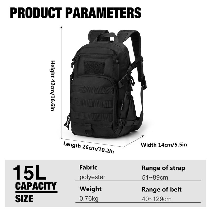 Mardingtop Small Tactical Backpack,Molle Hiking Backpack for Backpacking,Cycling and Biking,15L Backpack - Image 2