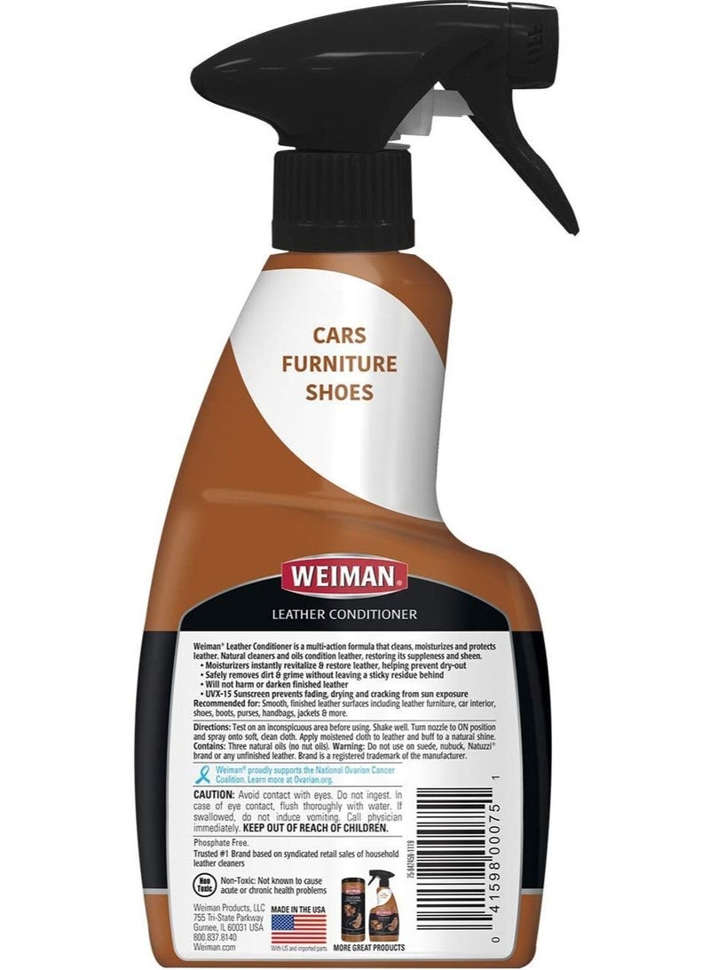 Weiman Leather Cleaner & Conditioner for Furniture & Car Seats – Cleans, Restores & Protects Leather – UV Damage, Cracking & Fading Protection – Shoes, Bags, Jackets, 12oz (355ml) - Image 2
