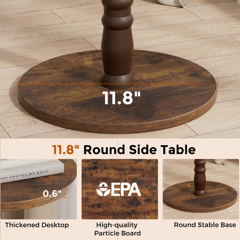 Homleke Round Side Tables Set of 2, Solid Wood Pillar with Wood Top & Base, Small Drink Accent Table for Living Room, Bedroom, Sofa & Office, Easy Assembly, Rustic Brown - Image 5