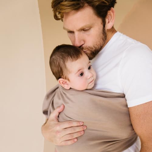 WildBird - Ring Sling Baby Carrier - 0-36 Months (up to 35 lbs) - Standard (74") Desert Lark & Gold Ring - Front, Hip or Back Carry - Adjustable Fit - Natural Linen - Baby Essentials - New Mom Gifts - Image 3