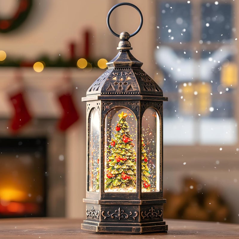 Solgicar Lighted Christmas Tree Cardinal Music Snow Globe Water Lantern with Swirling Glitter Decoration for Christmas Home, Living Room, Battery Operated or USB Powered for Christmas Decoration - Image 1