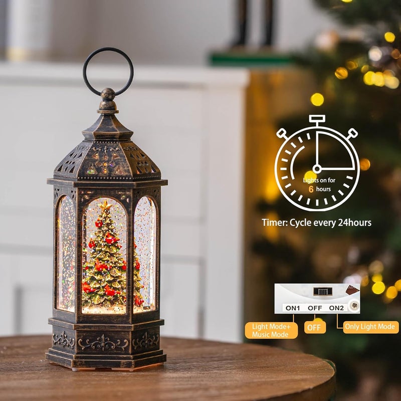 Solgicar Lighted Christmas Tree Cardinal Music Snow Globe Water Lantern with Swirling Glitter Decoration for Christmas Home, Living Room, Battery Operated or USB Powered for Christmas Decoration - Image 4
