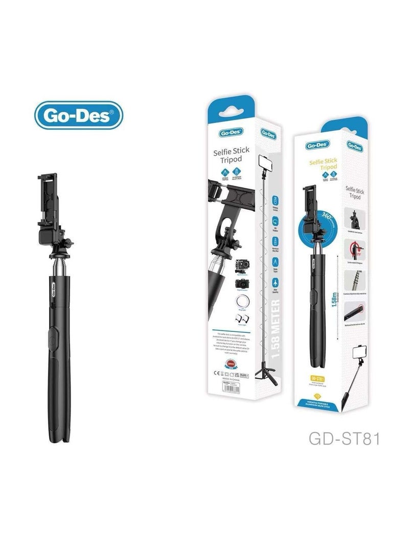 Go-Des Selfie Stick Tripod with Wirelesss Control Camera Telescopic tripod Stand for outdoor photography selfie stick phone holder - Image 2