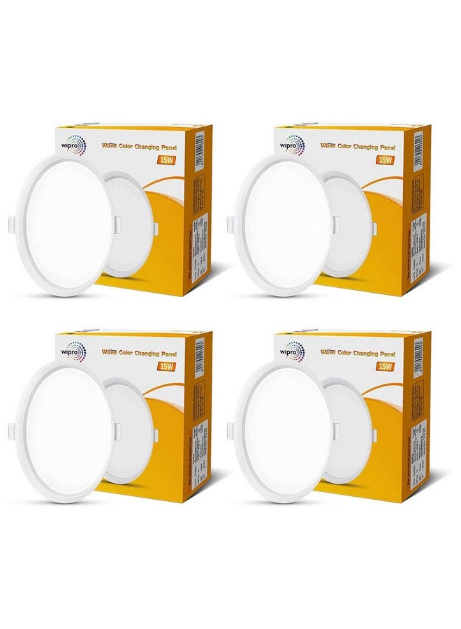 wipro Polycarbonate Garnet 15W Wave Cct Round Panel|Colour Changing Panel|Warm White, Neutral White, Cool White|Slim Border&Sleek Design|Recessed Downlighter for False Ceiling|Cutout 150Mm|Pack of 4 - Image 1