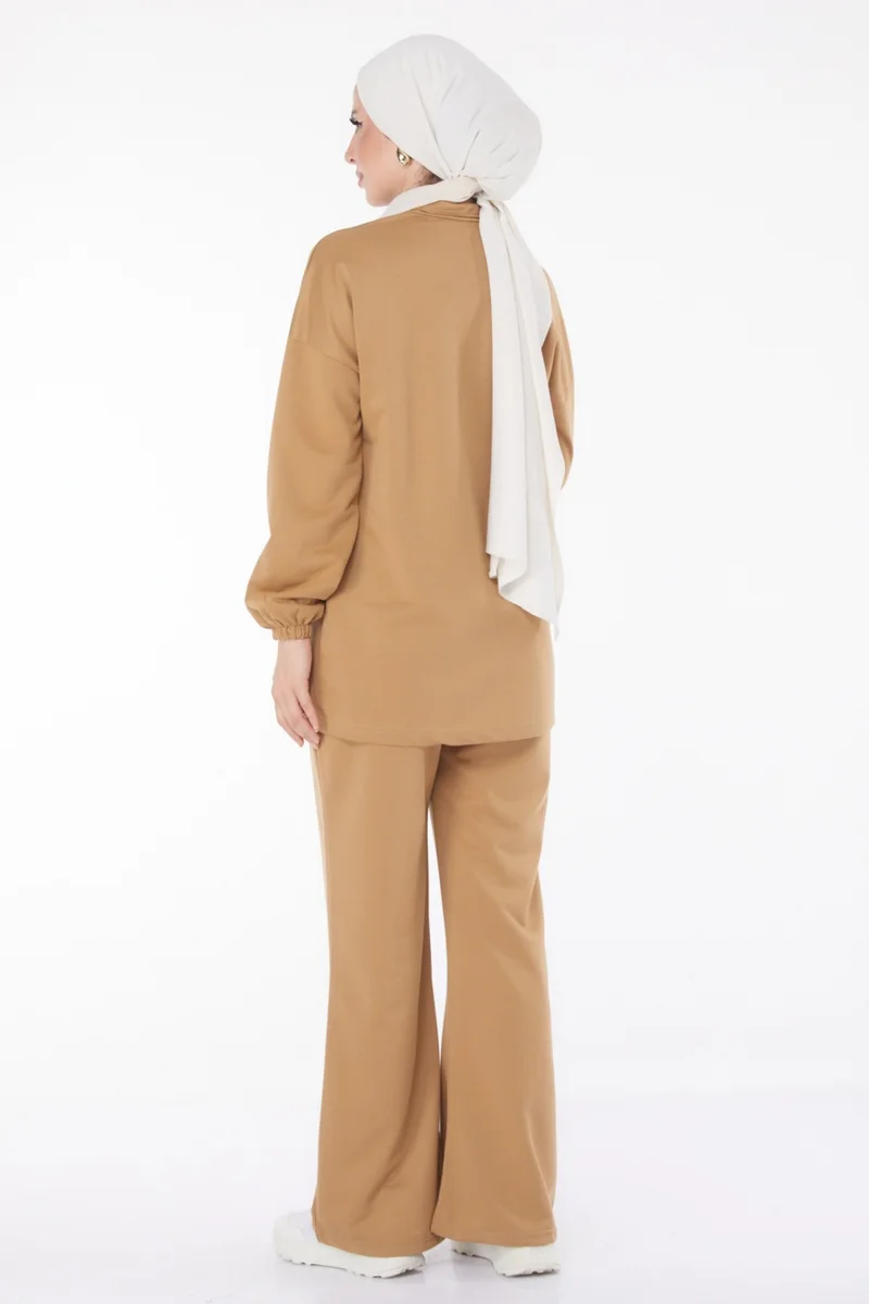Tofisa Plain Crew Neck Women's Tan Tunic Pants - 13074
