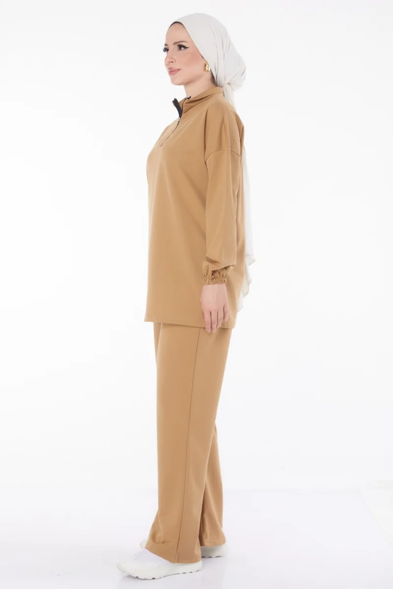 Tofisa Plain Crew Neck Women's Tan Tunic Pants - 13074