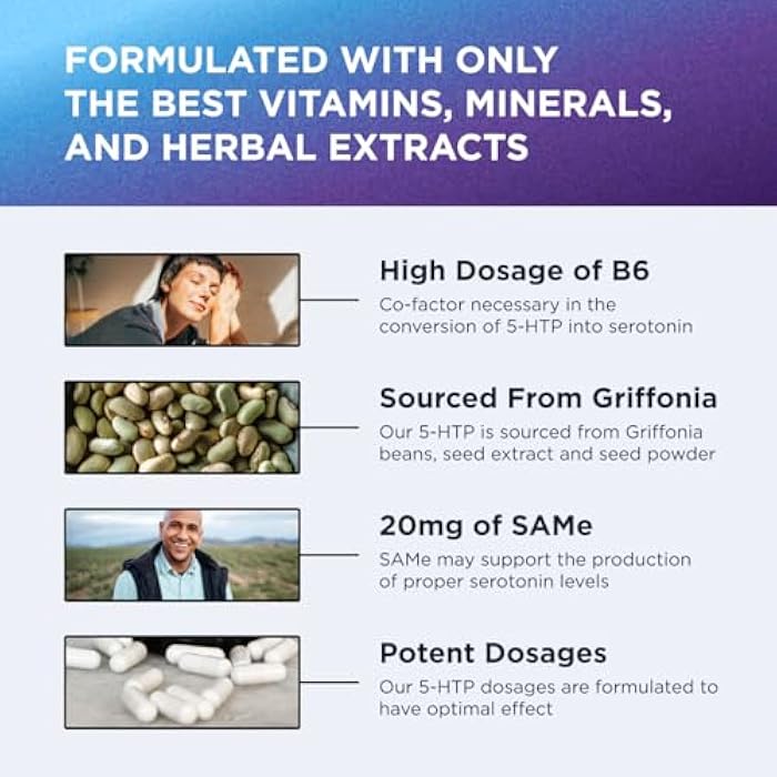 DR EMIL NUTRITION DR. EMIL NUTRITION 200 MG 5-HTP Plus with SAM-e to Maintain Normal Healthy Sleep and Create a Sense of Wellbeing - 5HTP Supplement with Vitamin B6-60 Vegan Capsules, 30 Servings - Image 5