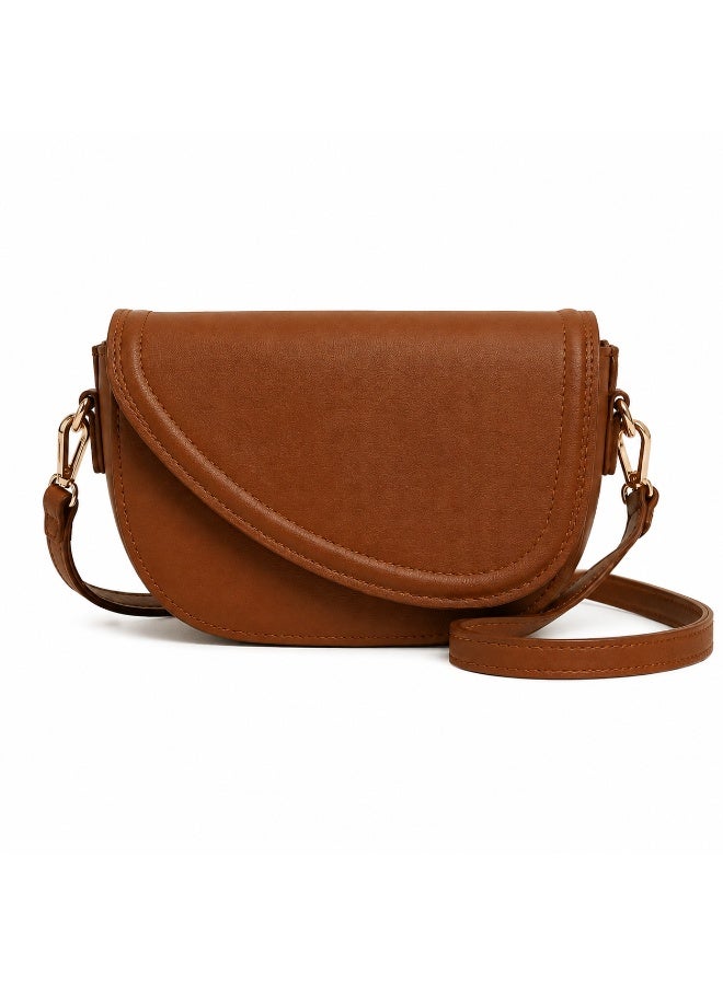 Women's PU Leather Crossbody Saddle Bag with Adjustable Strap, Brown