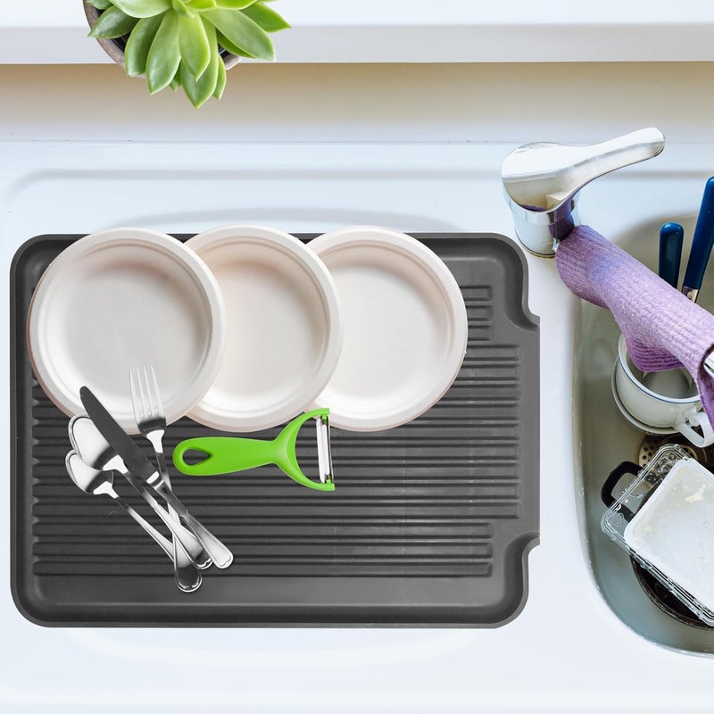 Oggi Dish Drain Board & Drying Rack Tray for Kitchen - Ideal Rigid Drainboard, Plate & Glass Drainer Tray, Dish Drain Boards for Kitchen Counter, 12.75 x 17.25 - Black - Image 3
