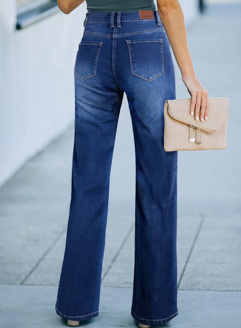 Sidefeel Women's Wide Leg Jeans Straight Stretchy Casual High Waisted Denim Pants with Pockets Sky Blue Size 16 - Image 2