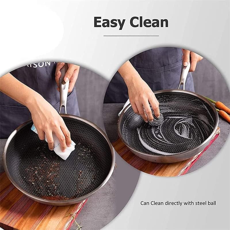 JILMAJ Stainless Steel Stir Fry Wok Pan | Frying Pan of 36 cm Diameter with Honeycomb Nonstick Coating Skillet, Scratch Resistant, Food Safe,Non Stick Kitchenware,Stainless Steel Big Loya - Image 3