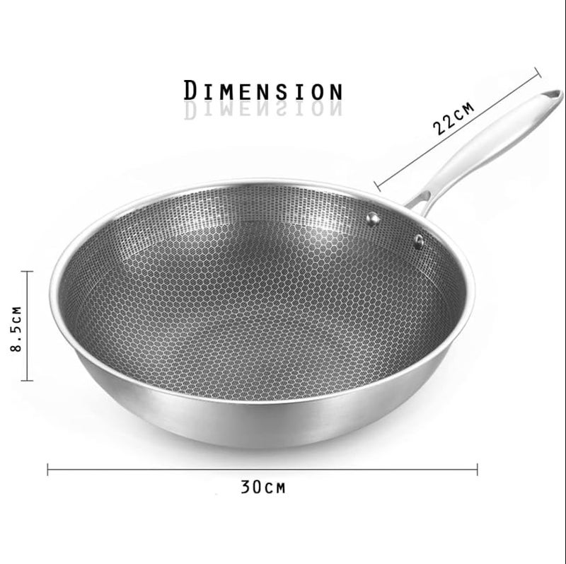JILMAJ Stainless Steel Stir Fry Wok Pan | Frying Pan of 36 cm Diameter with Honeycomb Nonstick Coating Skillet, Scratch Resistant, Food Safe,Non Stick Kitchenware,Stainless Steel Big Loya - Image 5