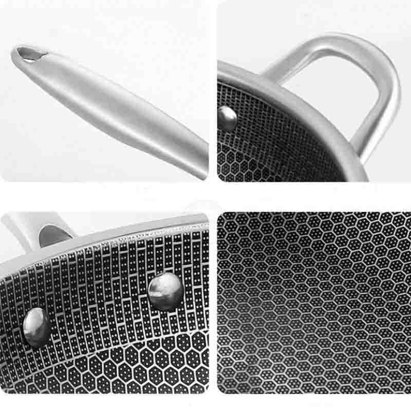 JILMAJ Stainless Steel Stir Fry Wok Pan | Frying Pan of 36 cm Diameter with Honeycomb Nonstick Coating Skillet, Scratch Resistant, Food Safe,Non Stick Kitchenware,Stainless Steel Big Loya - Image 2