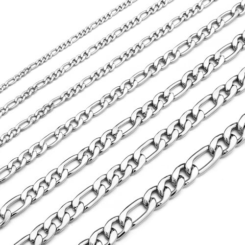 Monily 22 Inches Figaro Chain Necklace for Men 6.5MM Stainless Steel Figaro Link Chain for Mens Women - Image 1