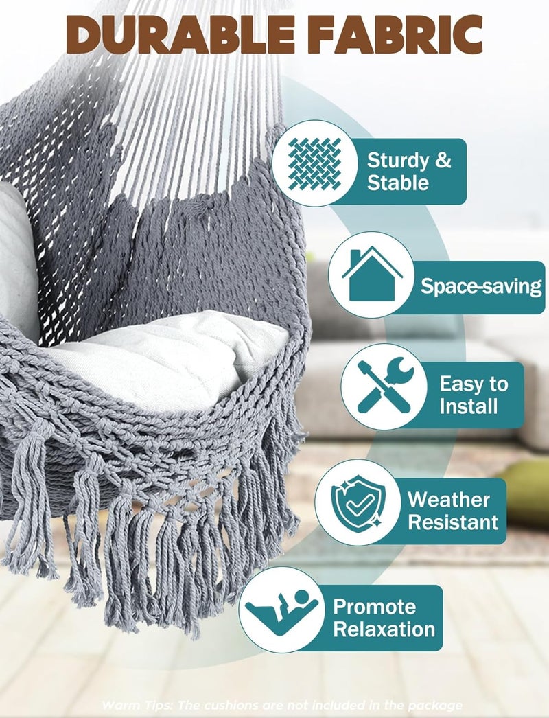 Chihee Hammock Chair Super Large Hanging Chair Soft-Spun Cotton Rope Weaving Chair, Collapsible Strong Metal Spreader Bar Wide Seat Lace Stretch Swing Chair Indoor Outdoor Garden Yard Theme Decoration - Image 2