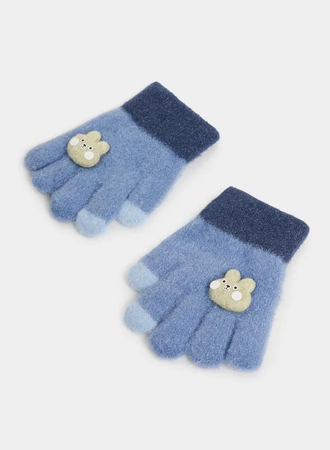 Styli Bear Patch Detail Convertible Mittens Warm Gloves