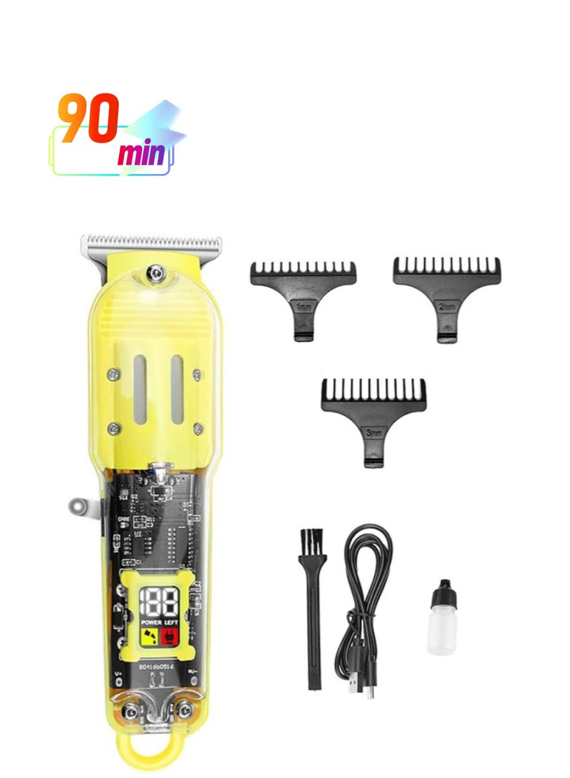 REBENUO Transparent Hair Clipper RCP82 Cordless T-Bar Hair Clipper, Barber Chart, 0mm, Bald Shape, Digital Display, 3 Guide Comb, Powerful Rotary Motor - Image 1