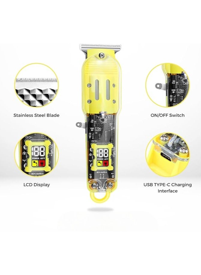 REBENUO Transparent Hair Clipper RCP82 Cordless T-Bar Hair Clipper, Barber Chart, 0mm, Bald Shape, Digital Display, 3 Guide Comb, Powerful Rotary Motor - Image 2