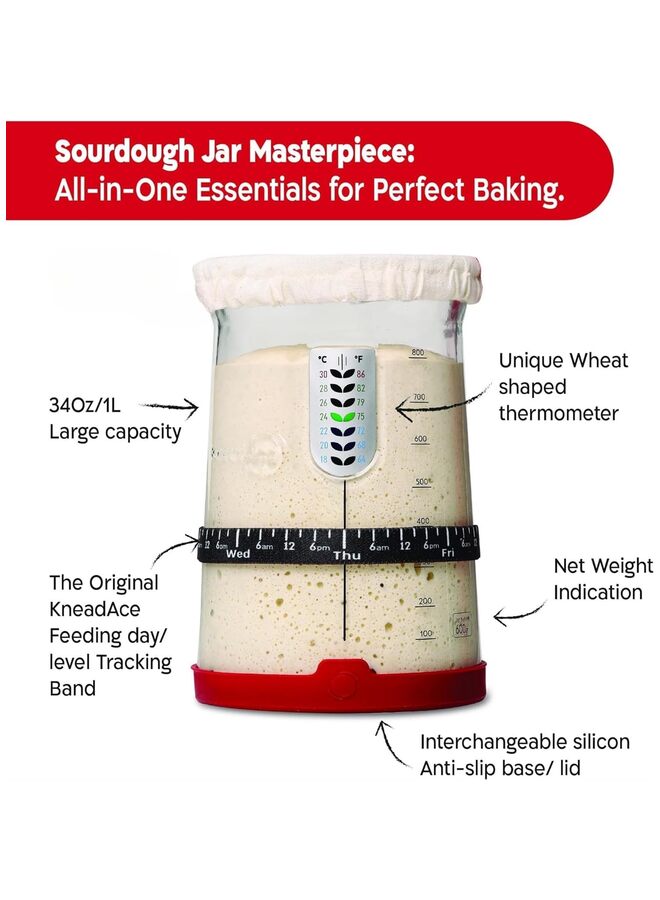 Sourdough Bread Starter Kit- large Capacity Sourdough Starter Jar with 5 unique features for the perfect sour dough bread & sourdough starter kit- sourdough bread baking supplies - Image 2