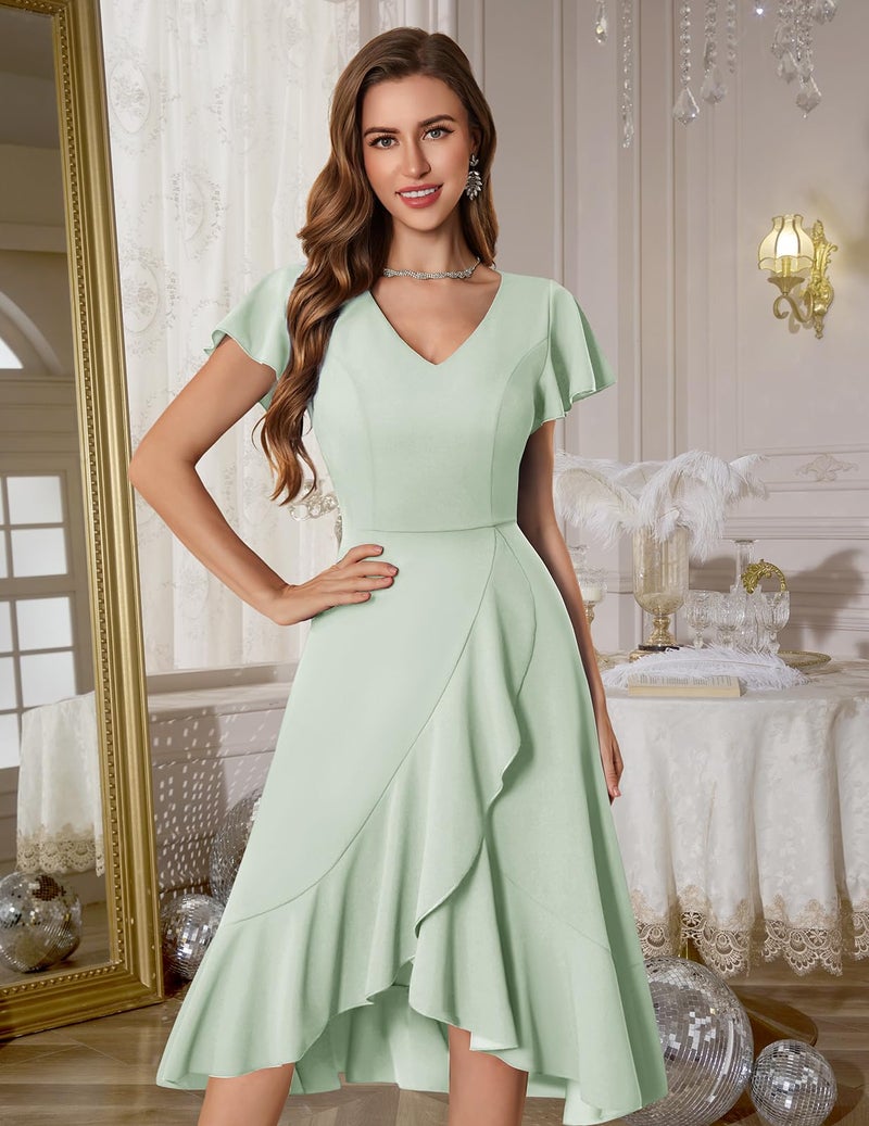 DRESSTELLS Women's Cocktail Dresses 2026 Wedding Guest Bridesmaid Tea Party Spring Dress V-Neck Formal Gowns and Evening Prom Graduation Dress LightGreen 2XL - Image 2