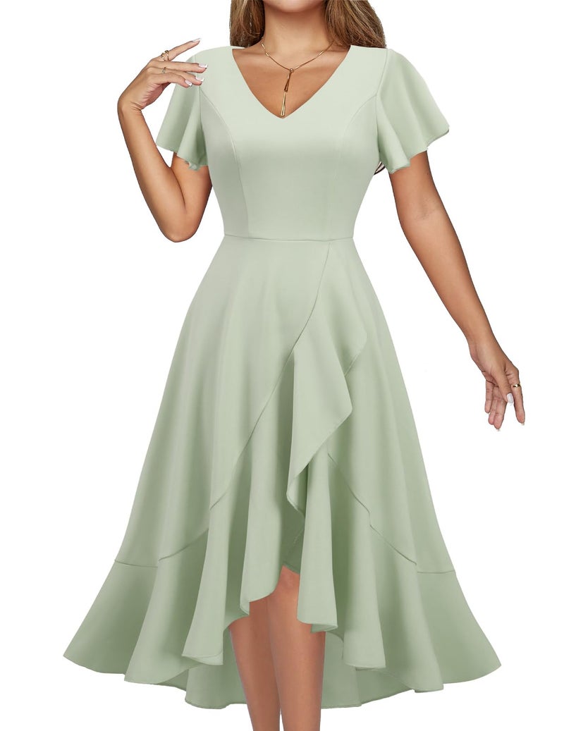 DRESSTELLS Women's Cocktail Dresses 2026 Wedding Guest Bridesmaid Tea Party Spring Dress V-Neck Formal Gowns and Evening Prom Graduation Dress LightGreen 2XL - Image 1