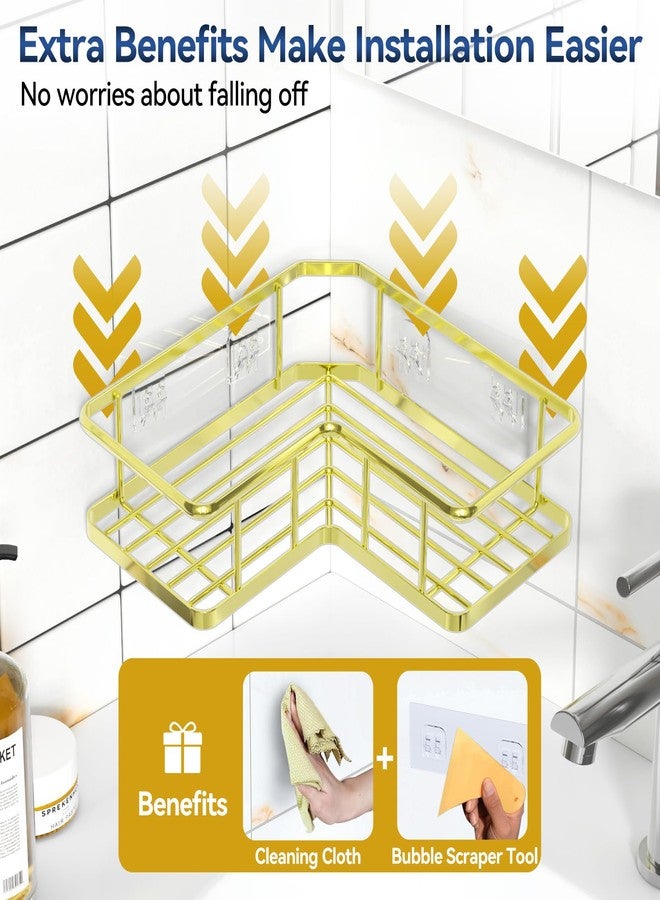 YASONIC Corner Shower Caddy Organizer, 5-Pack Self-Adhesive Rustproof Bath Shelves with Soap Holder & 4 Hooks, Large Capacity Shower Storage Rack for Bathroom Organization, Gold - Image 4