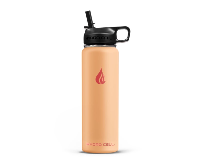 HYDRO CELL Stainless Steel Insulated Water Bottle with Straw - For Cold & Hot Drinks - Metal Vacuum Flask with Screw Cap and Modern Leakproof Sport Thermos for Adults (Peach 24oz) - Image 2