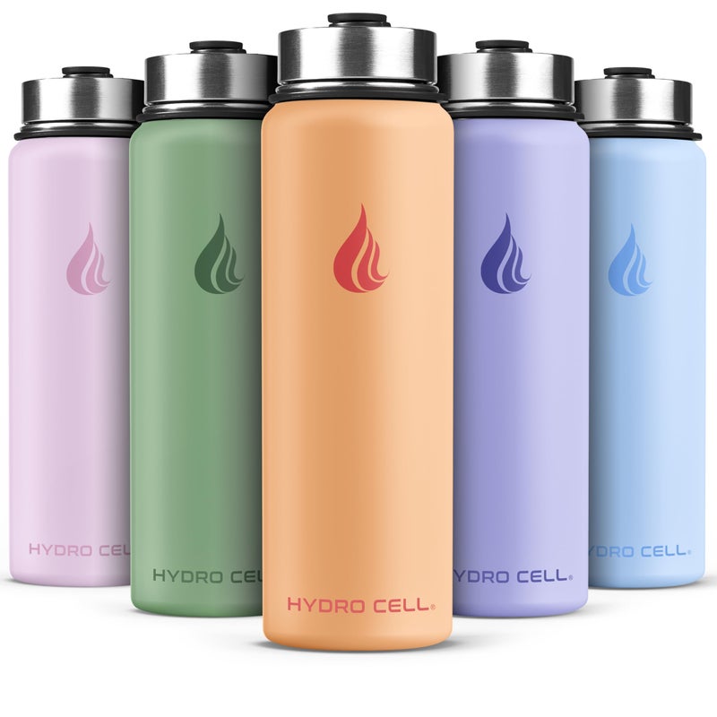 HYDRO CELL Stainless Steel Insulated Water Bottle with Straw - For Cold & Hot Drinks - Metal Vacuum Flask with Screw Cap and Modern Leakproof Sport Thermos for Adults (Peach 24oz) - Image 1