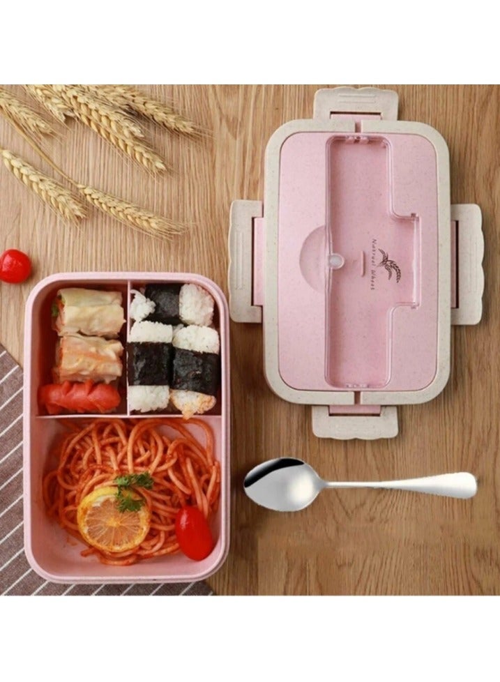 LINGWEI Bento Lunch Box for Kids & Adults 3-Compartment Leakproof Food Container with Spoon & Fork - Image 2