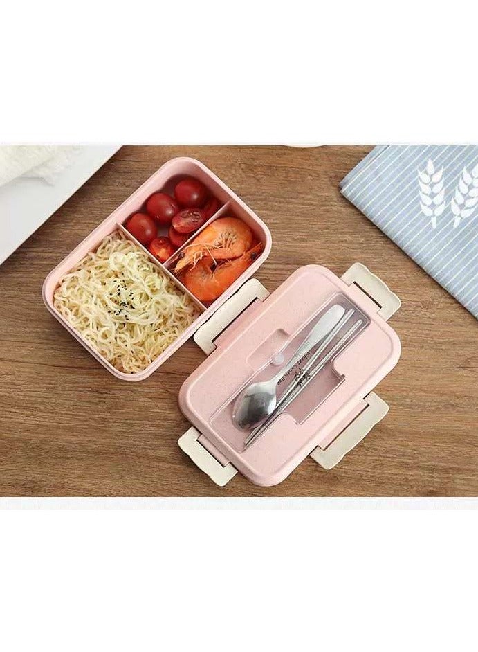 LINGWEI Bento Lunch Box for Kids & Adults 3-Compartment Leakproof Food Container with Spoon & Fork - Image 3