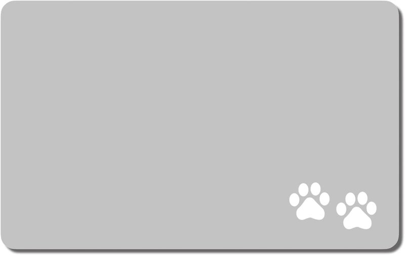 Rnivvi Dog Food Mat, 12" x 19" Footprint Absorbent Dog Cat Bowl Mat for Food and Water, Cute Anti-Slip Rubber Pet Feeding Rug Protect Floors, Puppy Placemat for Feeding & Watering Supplies, Gray - Image 1
