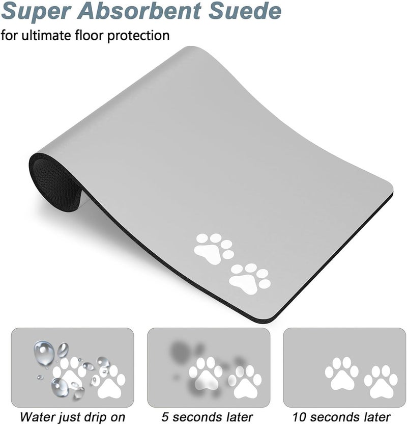 Rnivvi Dog Food Mat, 12" x 19" Footprint Absorbent Dog Cat Bowl Mat for Food and Water, Cute Anti-Slip Rubber Pet Feeding Rug Protect Floors, Puppy Placemat for Feeding & Watering Supplies, Gray - Image 3