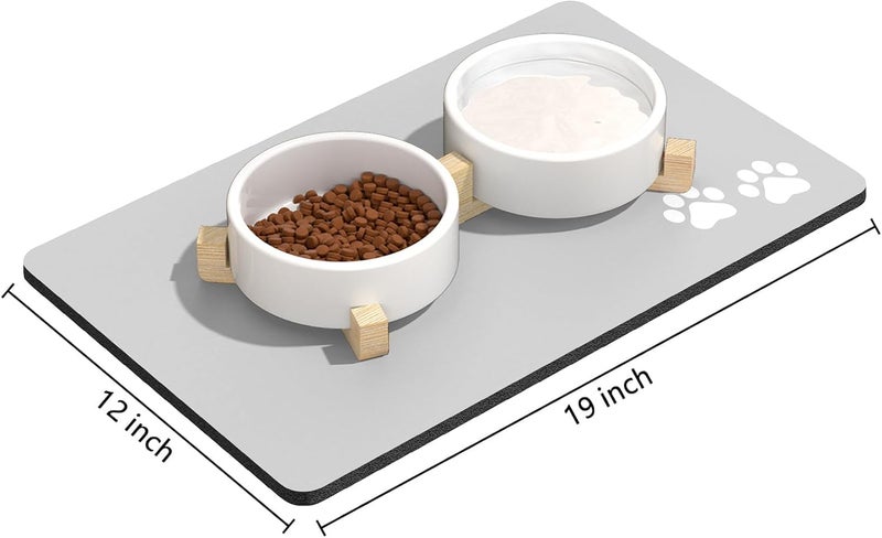 Rnivvi Dog Food Mat, 12" x 19" Footprint Absorbent Dog Cat Bowl Mat for Food and Water, Cute Anti-Slip Rubber Pet Feeding Rug Protect Floors, Puppy Placemat for Feeding & Watering Supplies, Gray - Image 2